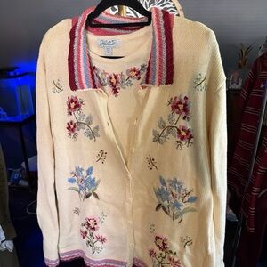Haband Cream Floral Embroidered Cardigan